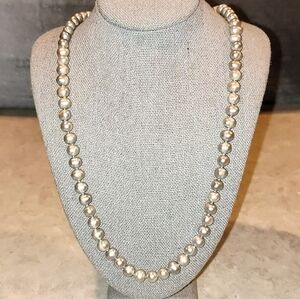 LUXURY JAPANESE AKOYA SILVER PINK SALTWATER PEARL NECKLACE 18" 925 SILVER STRAND